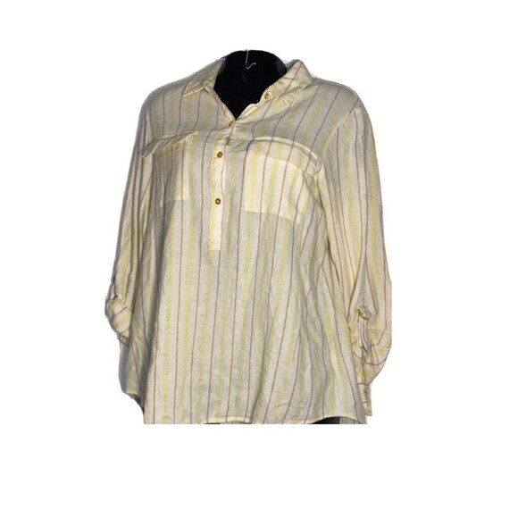 Ellen Tracy‎ Women Linen Top Large Yellow Gold Accent Buttons - Picture 1 of 10